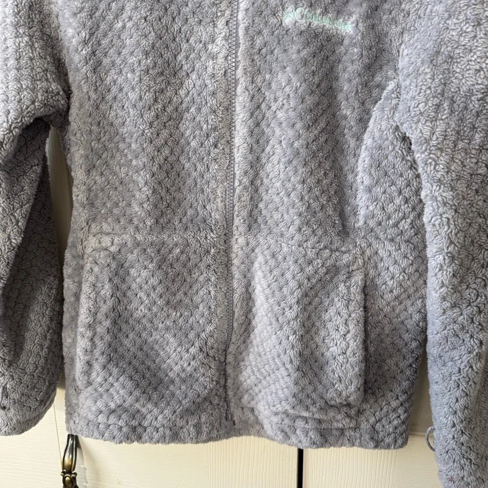 Columbia Fire Side Sherpa Jacket Girls Size Medium Full Zip Grey & Teal